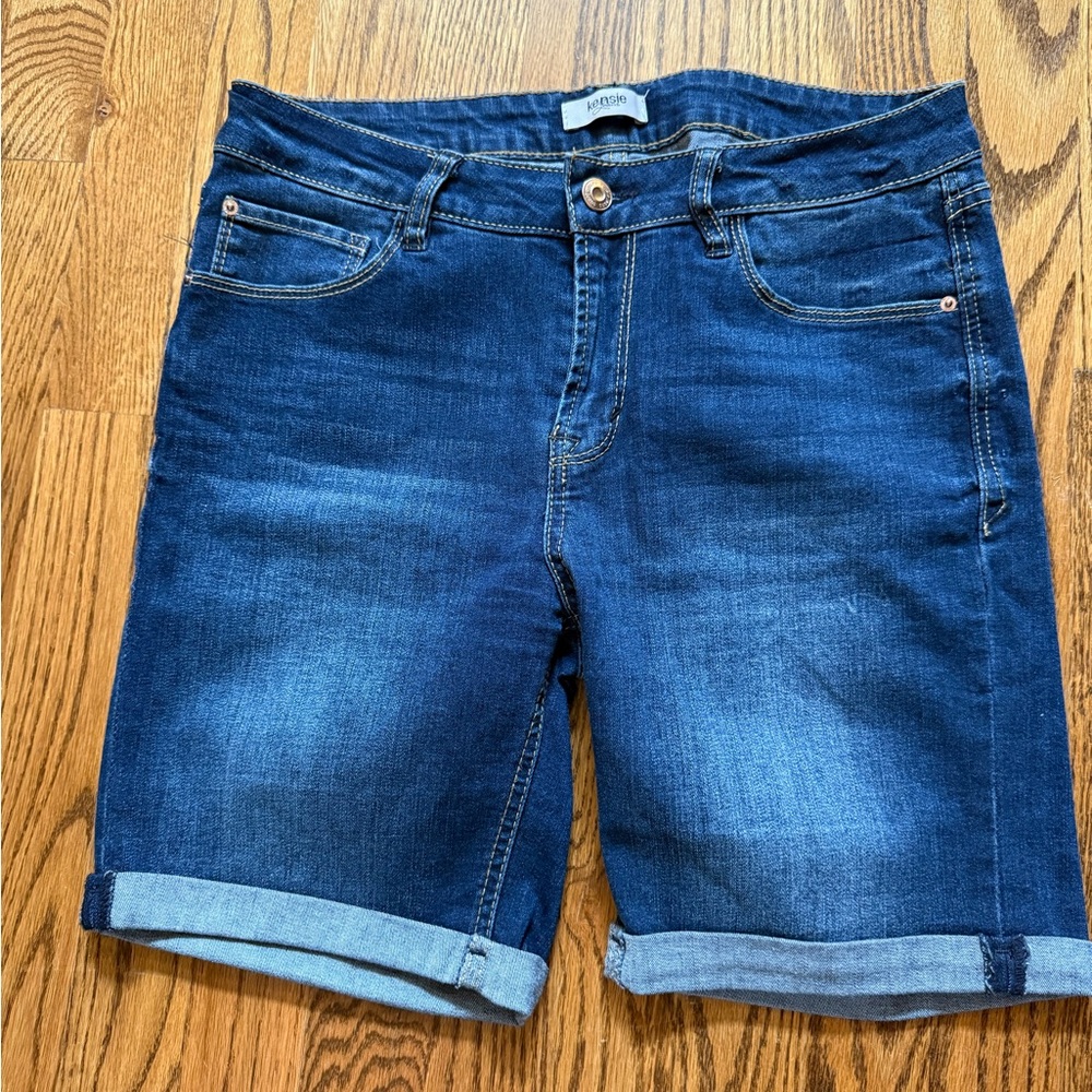 Kensie Dark Blue Rolled Cuff Denim Bermuda Shorts 8/29